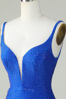 Load image into Gallery viewer, Bodycon Deep V Neck Royal Blue Short Formal Dress with Beading