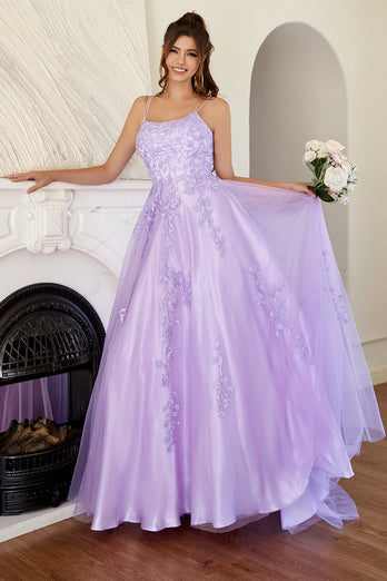 Red Spaghetti Straps Long Formal Dress with Appliques