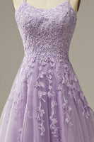 Load image into Gallery viewer, Appliques Purple Tulle Formal Dress