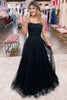 Load image into Gallery viewer, Black A-Line Tulle Long Formal Dress with Lace