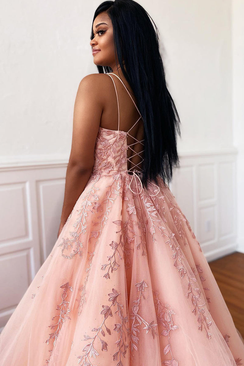 Load image into Gallery viewer, Princess Champagne Spaghetti Straps Formal Dress
