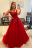 Load image into Gallery viewer, Red Spaghetti Straps Long Formal Dress with Appliques