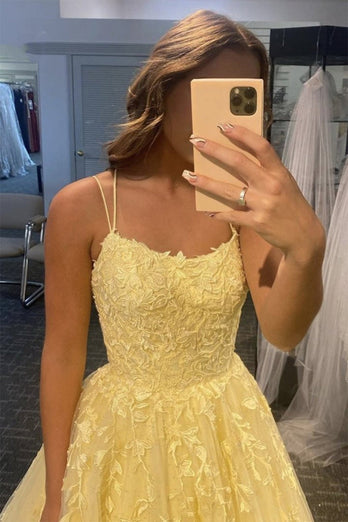 Princess Yellow Spaghetti Straps Formal Dress