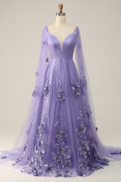Load image into Gallery viewer, Glitter Purple A-Line Long Formal Dress with 3D Flowers