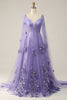 Load image into Gallery viewer, Purple Watteau Train Formal Dress With 3D Flowers