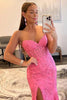 Load image into Gallery viewer, Pink Corset Sweetheart Long Lace Formal Dress with Slit