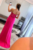 Load image into Gallery viewer, Sparkly Hot Pink Corset Long Formal Dress with Slit