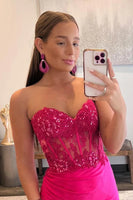 Load image into Gallery viewer, Sparkly Hot Pink Corset Long Sheath Formal Dress with Slit