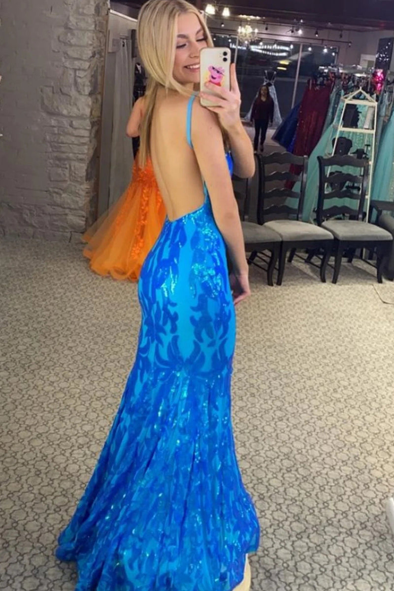 Load image into Gallery viewer, Sparkly Mermaid Orange Sequins Long Formal Dress