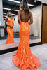 Load image into Gallery viewer, Sparkly Mermaid Orange Sequins Long Formal Dress