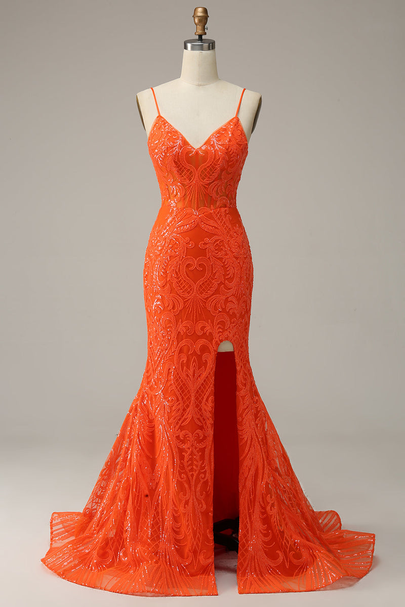 Load image into Gallery viewer, Hot Pink Spaghetti Straps Mermaid Formal Dress