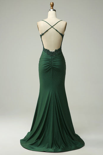 Sparkly Dark Red Beaded Long Formal Dress with Appliques