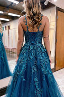 Load image into Gallery viewer, Glitter Blue Lace A-Line Long Formal Dress