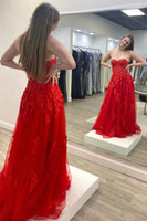 Load image into Gallery viewer, Black Corset A-Line Tulle Long Formal Dress with Lace