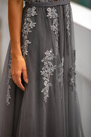 Load image into Gallery viewer, A-Line Grey Long Formal Dress with Appliques