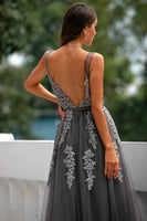 Load image into Gallery viewer, A-Line Grey Long Formal Dress with Appliques