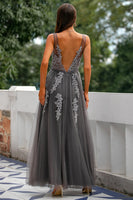 Load image into Gallery viewer, A-Line Grey Long Formal Dress with Appliques