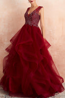 Load image into Gallery viewer, Burgundy Tulle Long Prom Dress