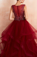 Load image into Gallery viewer, Burgundy Tulle Long Prom Dress