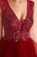 Load image into Gallery viewer, Burgundy Tulle Long Prom Dress