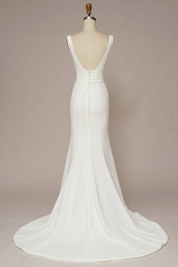 Mermaid Square Neck White Long Wedding Dress