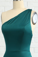 Load image into Gallery viewer, Mermaid One Shoulder Dark Green Long Bridesmaid Dress