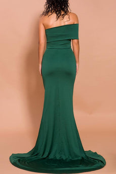 Mermaid Green One Shoulder Long Formal Dress with Slit