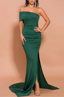Load image into Gallery viewer, Mermaid Green One Shoulder Long Formal Dress with Slit