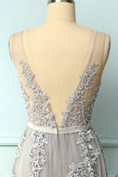 Load image into Gallery viewer, A-Line Grey Long Formal Dress with Appliques