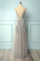 Load image into Gallery viewer, A-Line Grey Long Formal Dress with Appliques