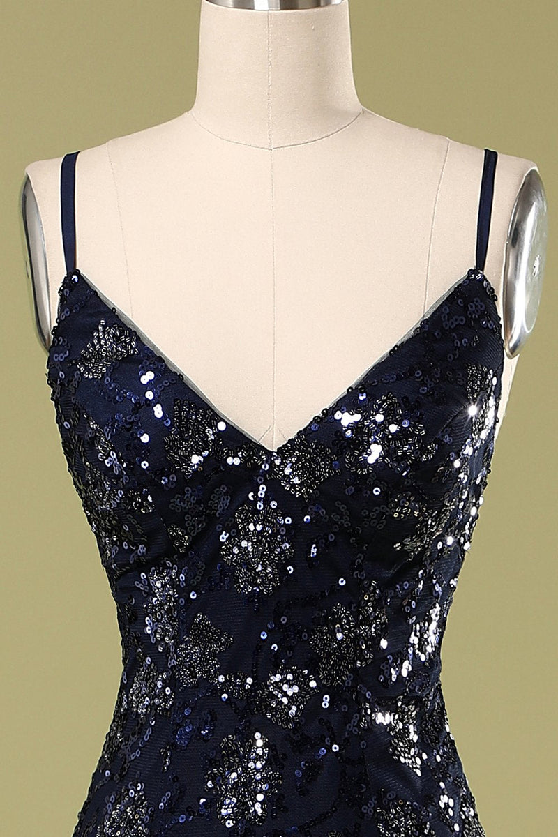 Load image into Gallery viewer, Mermaid Sparkly Navy Long Formal Dress with Sequins