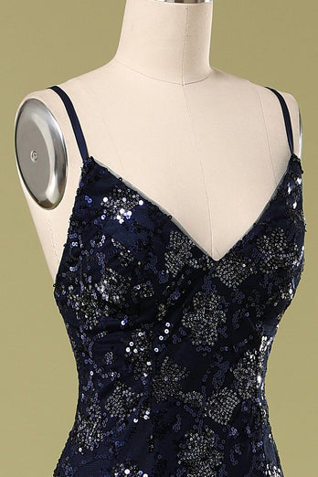 Mermaid Sparkly Navy Long Formal Dress with Sequins