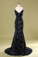 Load image into Gallery viewer, Mermaid Sparkly Navy Long Formal Dress with Sequins