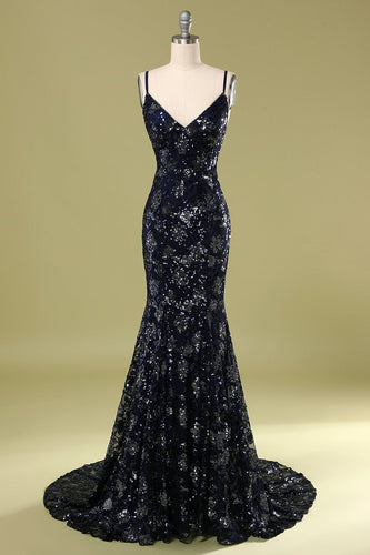 Mermaid Sparkly Navy Long Formal Dress with Sequins