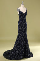 Load image into Gallery viewer, Mermaid Sparkly Navy Long Formal Dress with Sequins