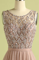 Load image into Gallery viewer, Tulle Pink Long Formal Dress with Beading