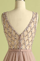 Load image into Gallery viewer, Tulle Pink Long Formal Dress with Beading