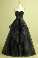 Load image into Gallery viewer, Black Strapless Ball Gown Evening Dress