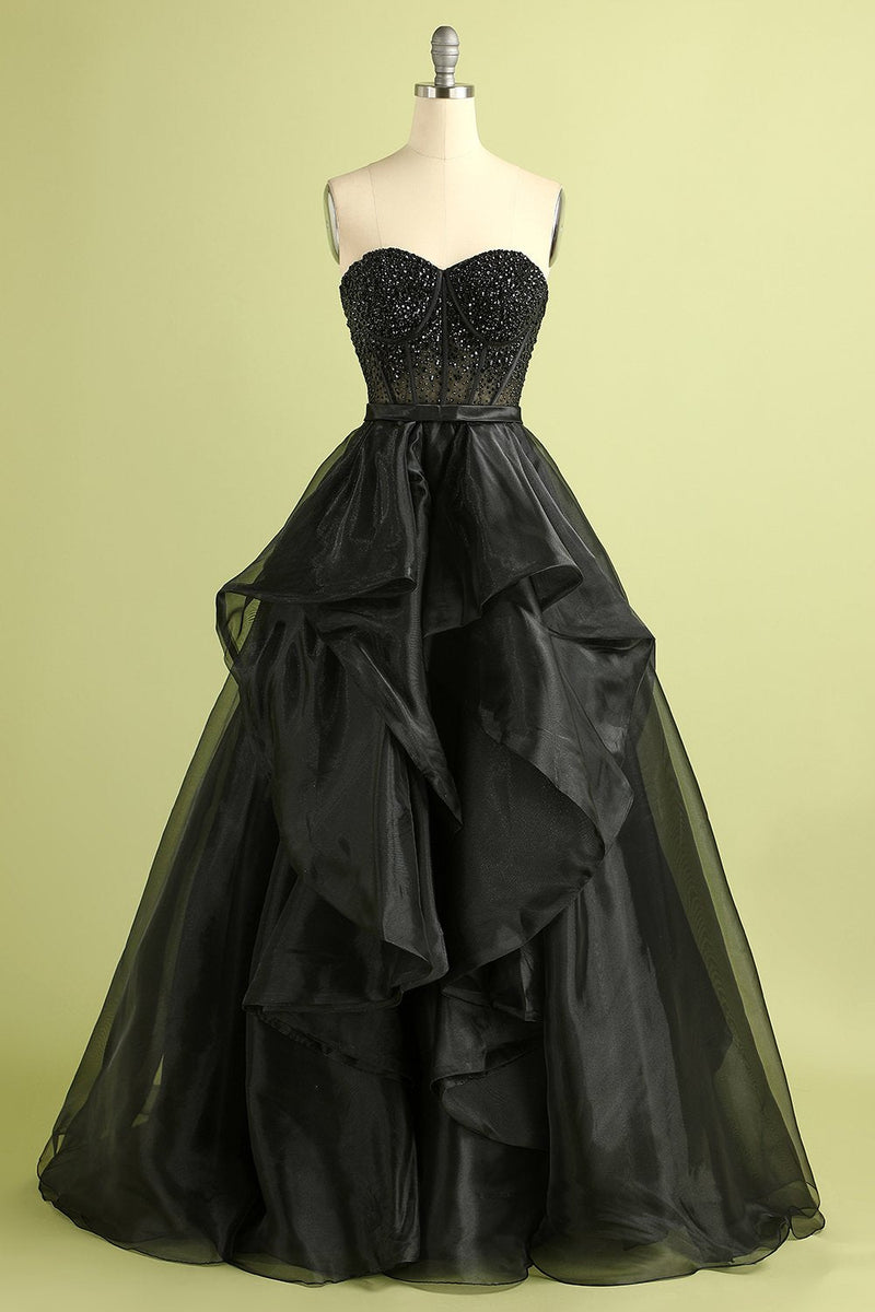 Load image into Gallery viewer, Black Strapless Ball Gown Evening Dress