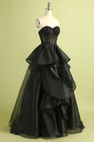 Load image into Gallery viewer, Black Strapless Ball Gown Evening Dress