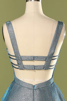 Load image into Gallery viewer, Glitter Blue Open Back Long Formal Dress