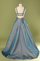Load image into Gallery viewer, Glitter Blue Open Back Long Formal Dress