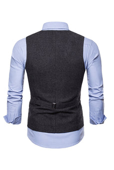 Single Breasted V-Neck Black Men's Suit Vests