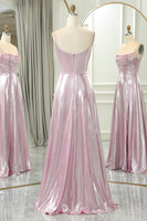 Load image into Gallery viewer, Sparkly Pink A Line Spaghetti Straps Long Formal Dress With Slit