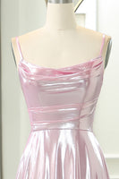 Load image into Gallery viewer, Sparkly Pink A Line Spaghetti Straps Long Formal Dress With Slit
