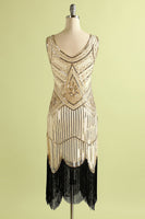 Load image into Gallery viewer, Champagne and Black Sequin Bodycon 1920s Dress