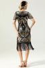 Load image into Gallery viewer, Black and Gold Sequin 1920 Dress with Batwing Sleeves