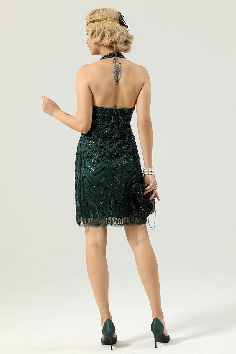 Load image into Gallery viewer, Gold V Neck Gatsby Dress