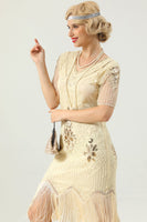 Load image into Gallery viewer, Apricot Beaded Sequin 1920s Dress with Sleeves