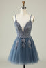 Load image into Gallery viewer, A Line Spaghetti Straps Blush Short Formal Dress with Criss Cross Back
